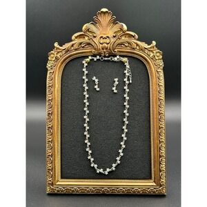 Vintage Iridescent Aurora Borealis Stone Necklace & Drop Earring Jewelry Set